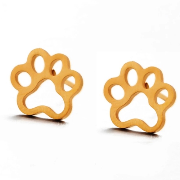 Gold Paw Print Studs - Picture 1 of 1